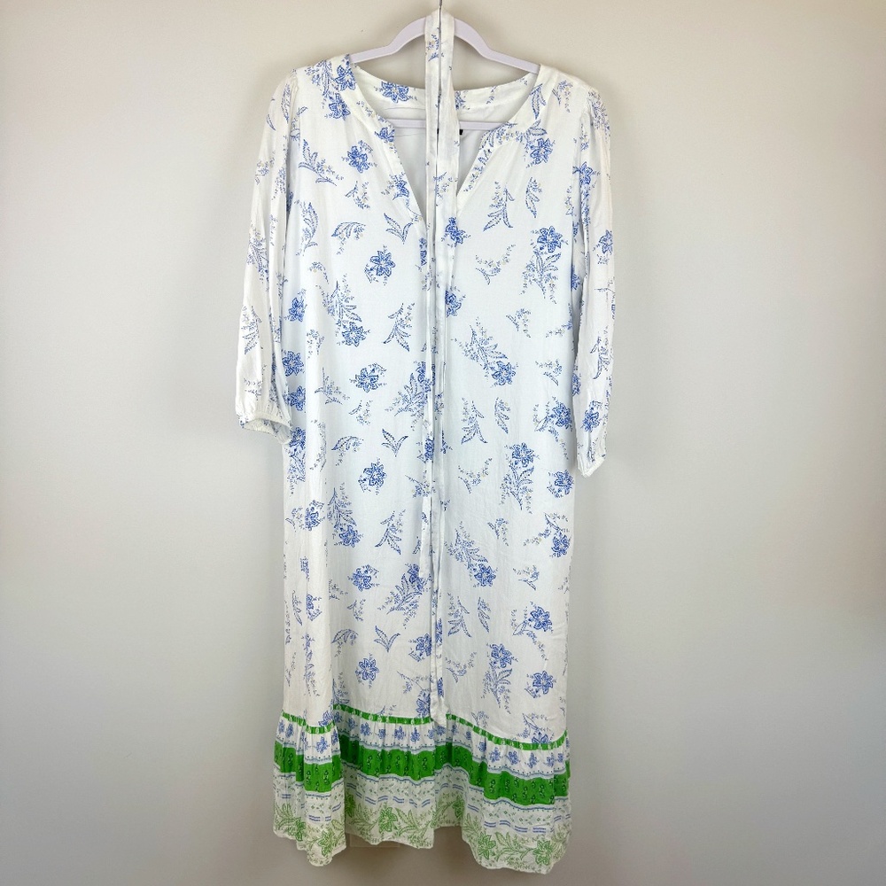 ANN TAYLOR Midi-Maxi Pullover Lightweight Dress White With Blue Flowers - Size S